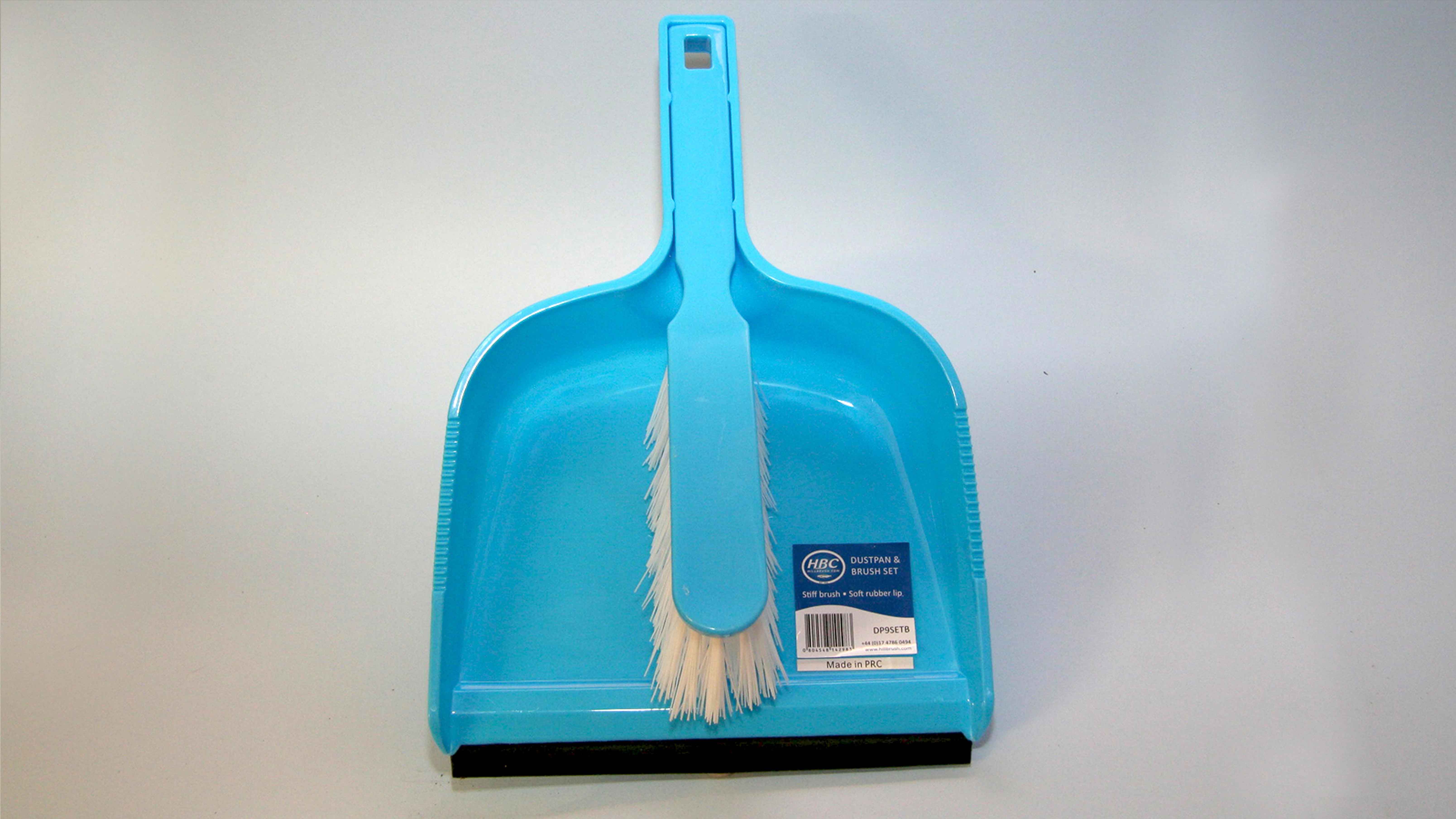 OPEN PLASTIC DUSTPAN AND BRUSH SET STIFF BLUE EA. 