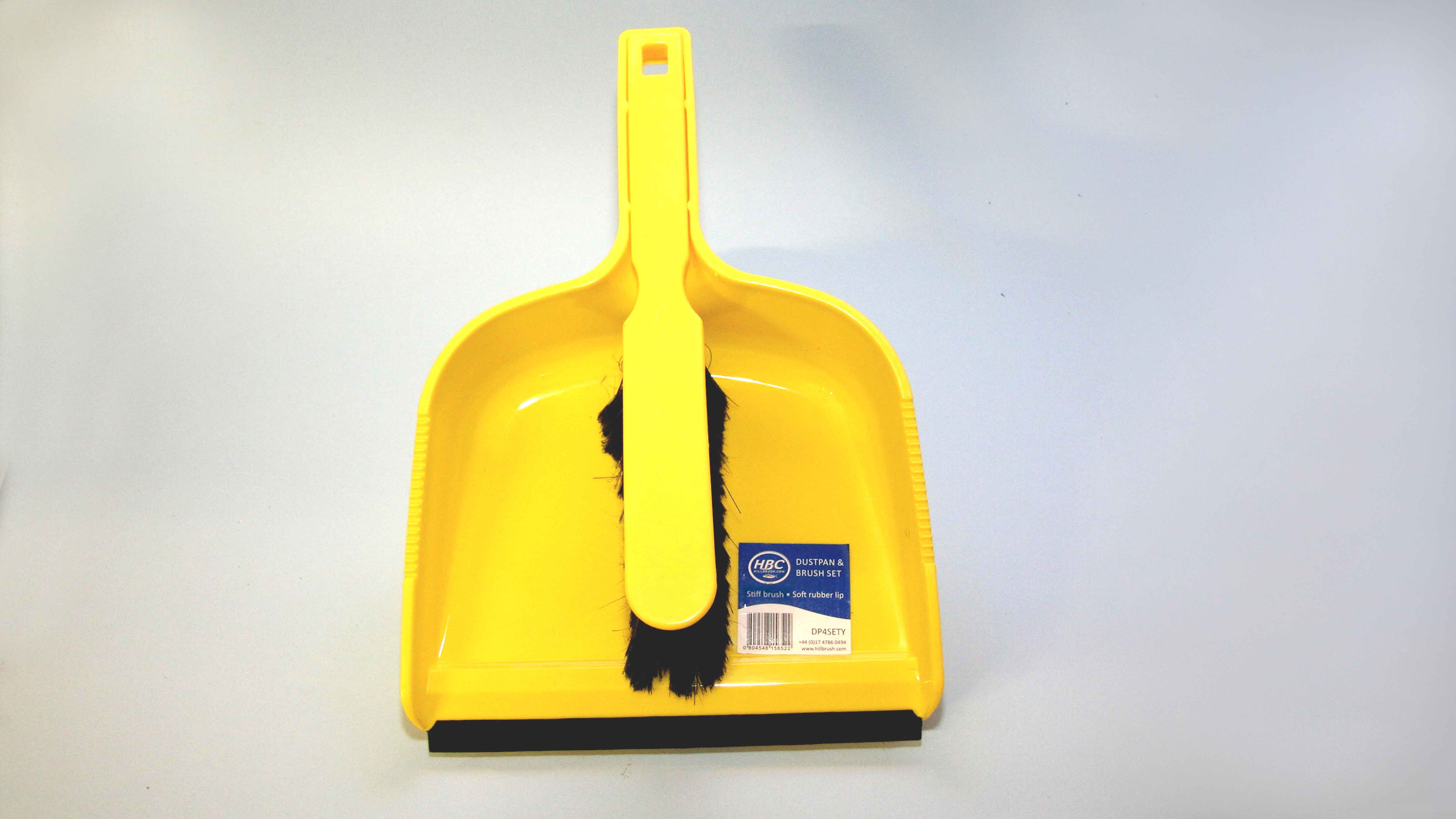 OPEN PLASTIC DUSTPAN AND BRUSH SET STIFF YELLOW EA . 