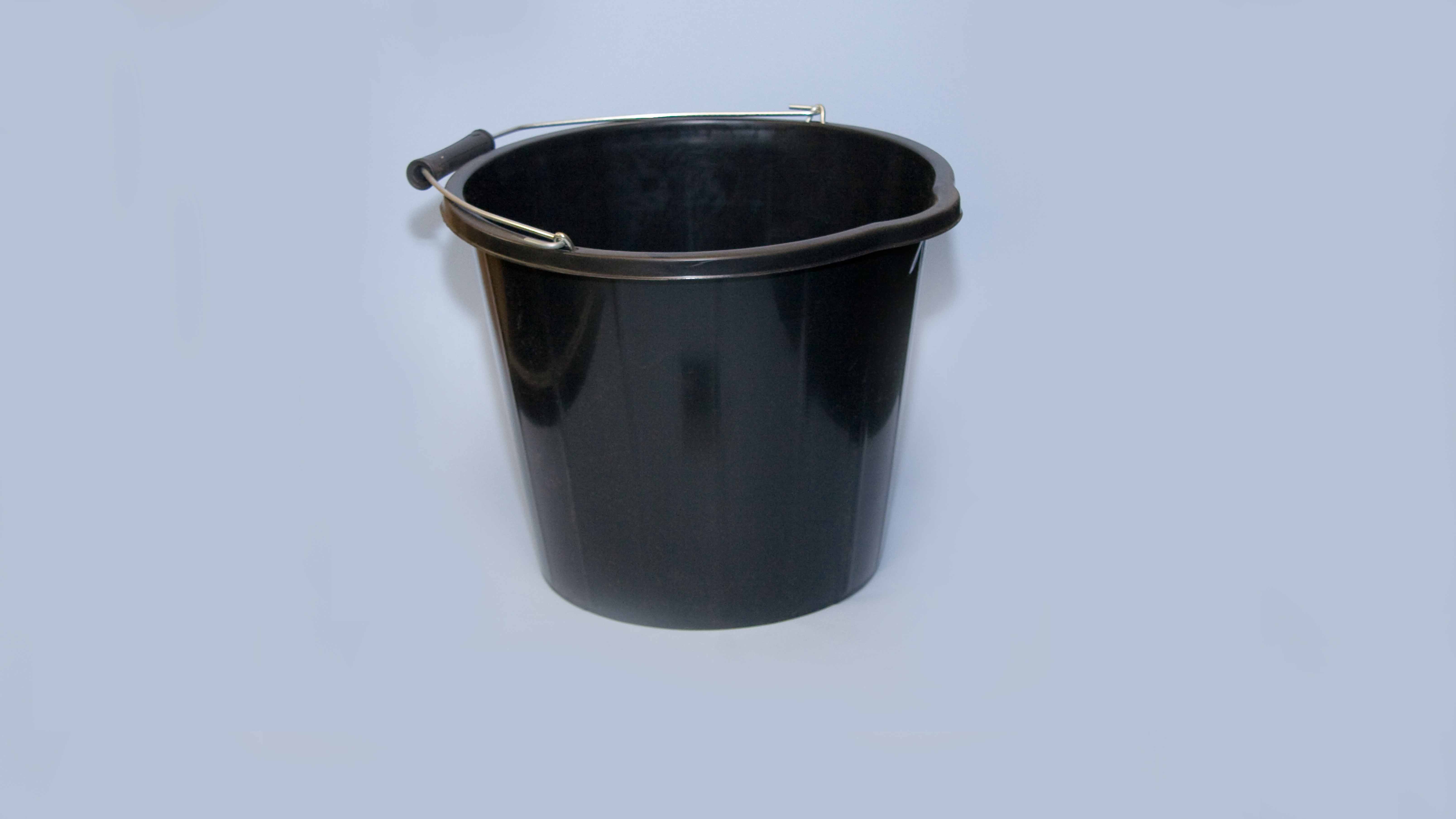 PLASTIC BUILDERS BUCKET APPROX 3 GALLONS BLACK EA.                         