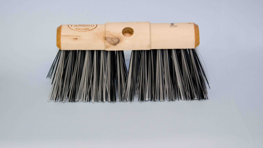   13 33CM BLACK & WHITE PVC YARD BROOM WAXED ENDS EA.   